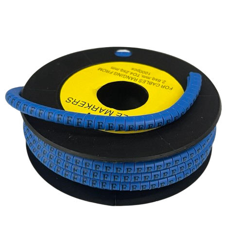 Spool of Cable "F" Marker 2.6mm to 4.2mm Blue flexible ID tags for cables and wiring