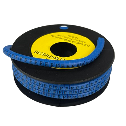 Spool of Cable "F" Marker 2.6mm to 4.2mm Blue flexible ID tags for cables and wiring