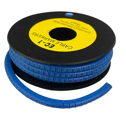 Spool of Cable "F" Marker 2.6mm to 4.2mm Blue for organized wiring and cable identification