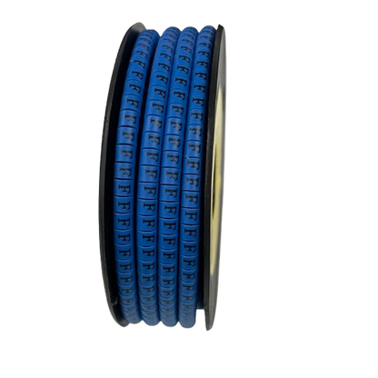 Spool of blue Cable "F" Marker 2.6mm to 4.2mm Blue labels for cable identification on wires