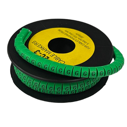 Green cable markers on a spool Cable "G" Marker 5.0mm to 7.2mm for wire identification and cable management