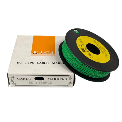 Green spool of Cable "G" Marker 5.0mm to 7.2mm cable markers on black reel with white box