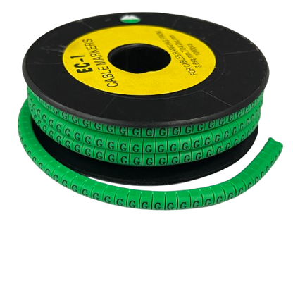 Grippes spool of Cable "G" Marker EC-1 Green 2.6mm to 4.2mm showing green G labels on strip