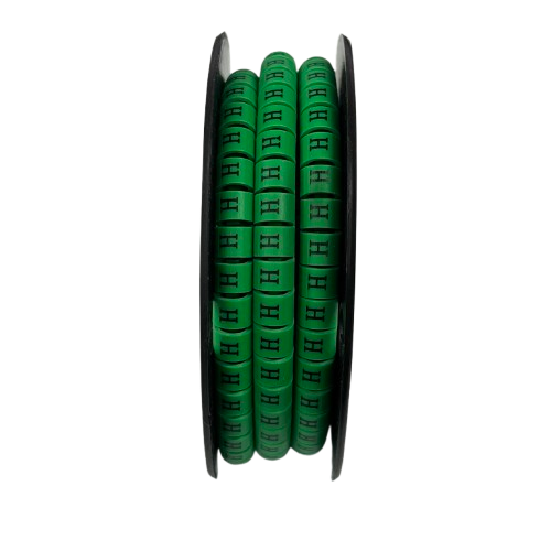 Reel of green cable markers with printed H, Cable "H" Marker 5.0mm to 7.2mm Green for wire labeling