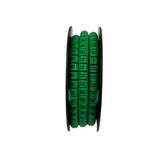Reel of green cable markers with printed H, Cable "H" Marker 5.0mm to 7.2mm Green for wire labeling