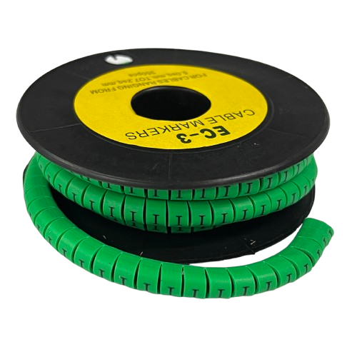 Spool of green segmented cable markers for wire bundling Cable "I" Marker 5.0mm to 7.2mm Green, flexible wrap