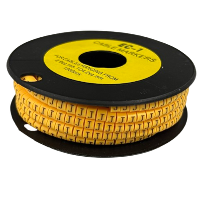 Spool of Cable "J" Marker 2.6mm to 4.2mm Yellow cable markers on black reel for cable identification