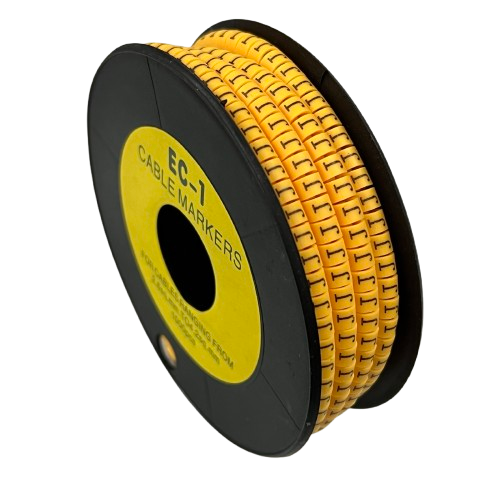 Spool of Cable "J" Marker 2.6mm to 4.2mm Yellow on black reel for cable management and identification