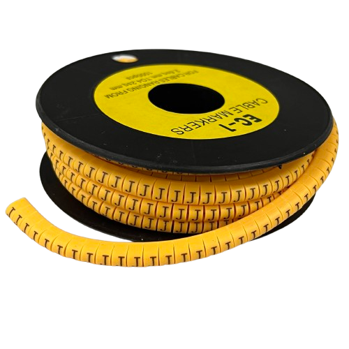 Spool of yellow Cable "J" Marker 2.6mm to 4.2mm Yellow printed with black J symbols for cable labeling
