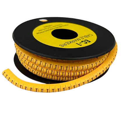 Spool of yellow Cable "J" Marker 2.6mm to 4.2mm Yellow printed with black J symbols for cable labeling