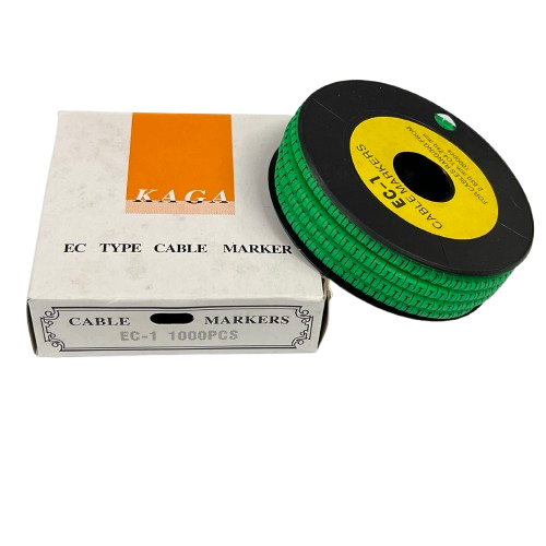 Grippes cable management spool with green cable markers and box Cable "J" Marker Green 2.6mm to 4.2mm