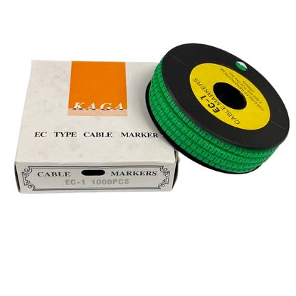 Grippes cable management spool with green cable markers and box Cable "J" Marker Green 2.6mm to 4.2mm