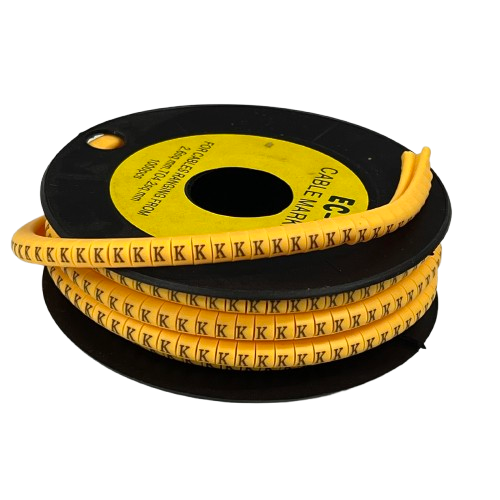 Spool of yellow Cable "K" Marker 2.6mm to 4.2mm Yellow labels for wire identification and cable management