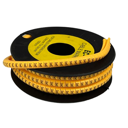 Spool of yellow Cable "K" Marker 2.6mm to 4.2mm Yellow labels for wire identification and cable management