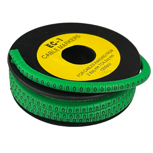 Grippes Cable Marker 0 Green spool of adhesive cable markers on black reel for wire labeling