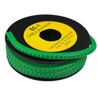 Grippes Cable Marker 0 Green spool of adhesive cable markers on black reel for wire labeling