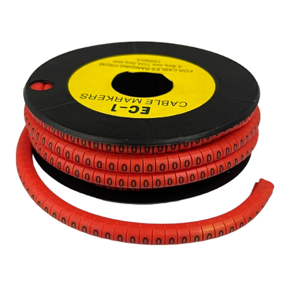 Grippes spool of red numeric Cable Marker 0 Red coil for cable management with repeated 0 digit markers