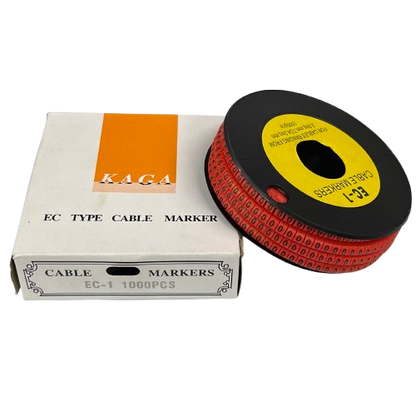 Grippes Cable Marker 0 Red spool and box showing EC type cable markers 1000pcs for wire labeling