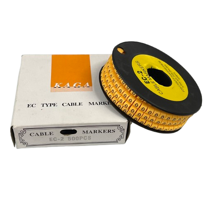 Grippes Cable Marker 0 - Yellow spool and box of EC type cable markers for cable management