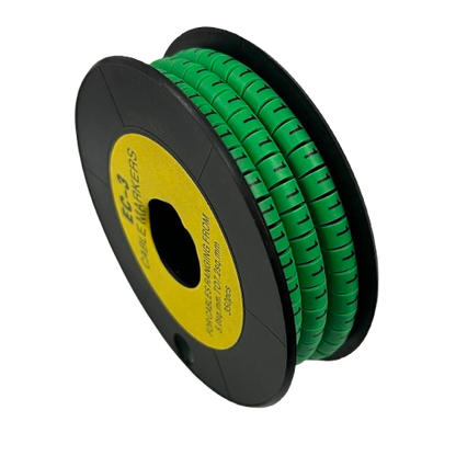 Reel of Cable Marker 1 Green split tube wire identifiers on black spool for cable management and labeling