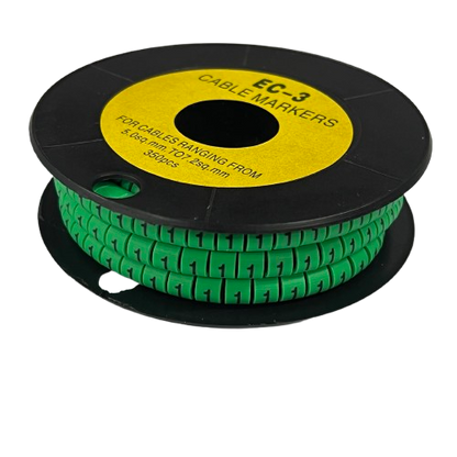 Spool of Cable Marker 1 Green numeric cable ID markers on black reel for cable management