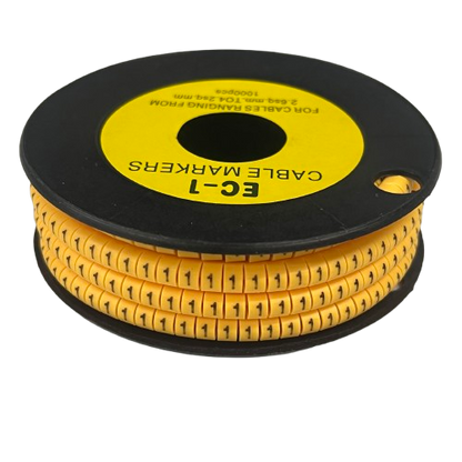 Cable Marker 1 Yellow spool of numbered cable markers for wire identification and tidy cable management