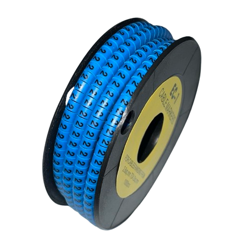 China made Cable Marker 2 Blue spool of numeric 2 cable labels for wire identification and organization