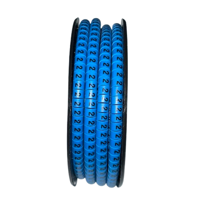Cable Marker 2 Blue spool of numbered plastic cable markers embossed with 2 for wire identification