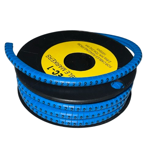 Cable Marker 2 Blue spool of flexible numbered snap on cable markers for wire identification and cable management