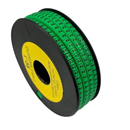 Grippes Cable Marker 2 Green reel of green number 2 cable markers on black spool for wire identification