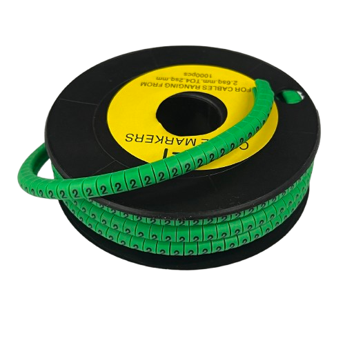 Grippes Cable Marker 2 Green spool of flexible cable markers with repeating number 2 for labeling cables