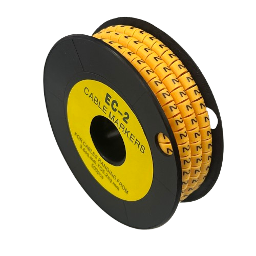 Grippes Cable Marker - 2 Yellow spool of numeric cable markers on black reel for wire labeling