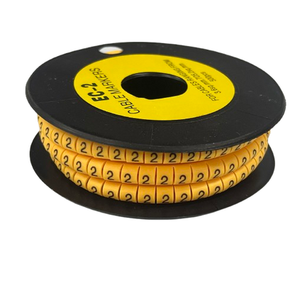 Grippes Cable Marker - 2 Yellow spool of numeric cable management labels showing repeated 2 digits on yellow tabs