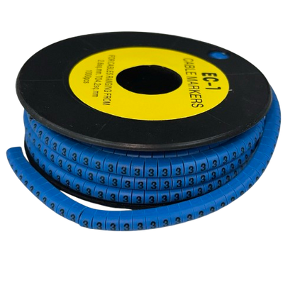 Spool of blue numeric cable markers labeled 3 for wire identification Cable Marker 3 Blue for cable management
