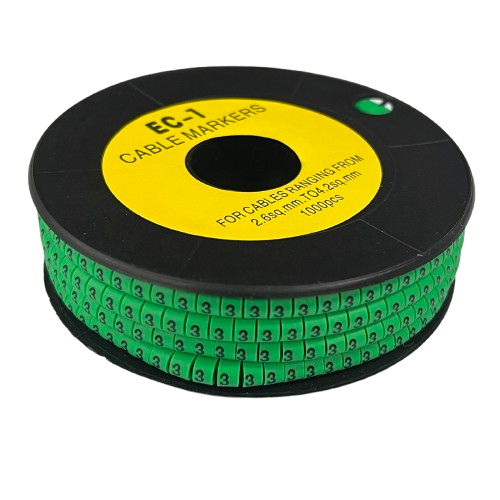 Grippes Cable marker 3 Green roll of numbered cable markers on black spool for cable management