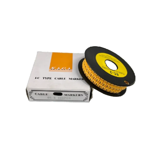 China made spool of Cable Marker 3 yellow numbered vinyl cable identification markers on black reel for cable management