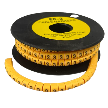 Grippes Cable Marker 3 - Yellow spool of segmented number 3 cable markers for wire labeling