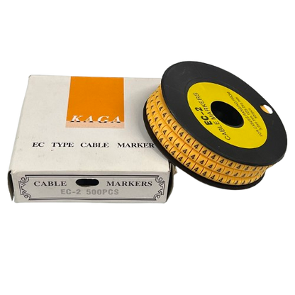 Grippes spool of Cable Marker 4 - Yellow adhesive cable markers on black reel with white box packaging