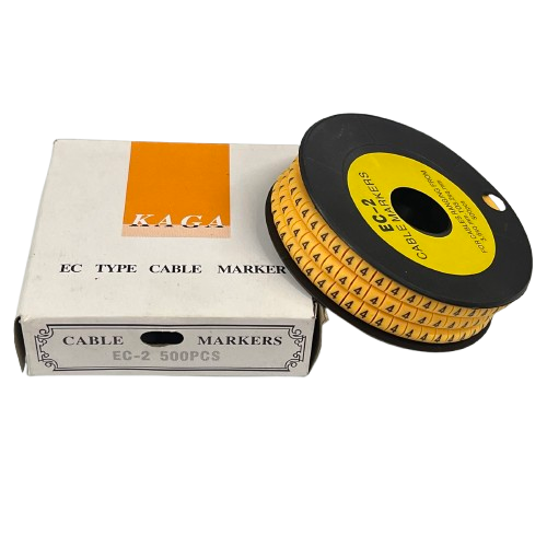 Grippes spool of Cable Marker 4 - Yellow adhesive cable markers on black reel with white box packaging