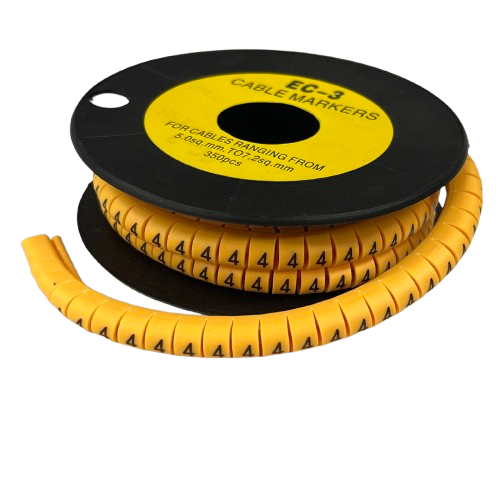 Grippes Cable Marker - 4 Yellow spool of numbered wraparound cable markers for organizing and identifying wires