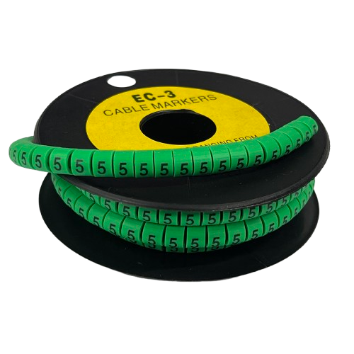 Spool of Cable Marker 5 Green flexible numbered wire markers on reel for cable management and labeling