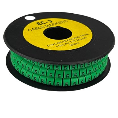 Spool of Cable Marker 5 Green snap on number 5 cable markers for wire labeling and organization