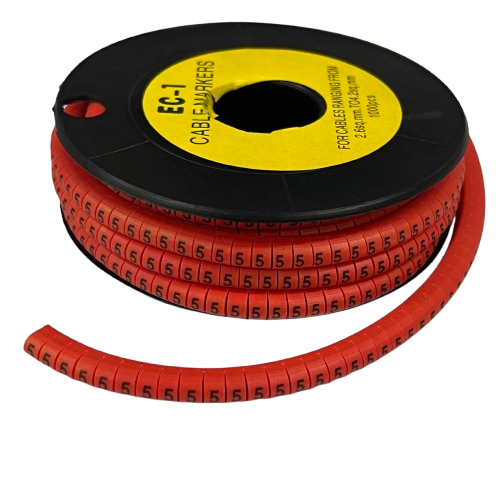 Grippes Cable Marker 5 Red spool of flexible segmented red cable management markers printed with number 5