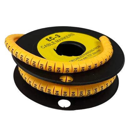 Cable Marker 6 Yellow spiral wire markers on black spool for organizing and labeling cables and wires