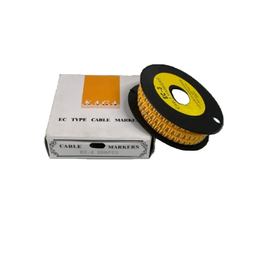 Cable Marker 6 Yellow spool of numbered cable markers on black reel with white KAGA box from China