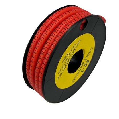 Grippes Cable Marker -7 Red spool of red flexible cable markers on black reel for wire identification and organization