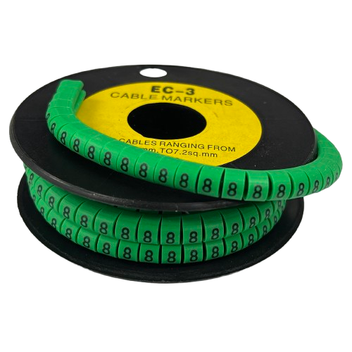 Spool of segmented green Cable Marker - 8 Green cable markers with repeating number 8 for wiring