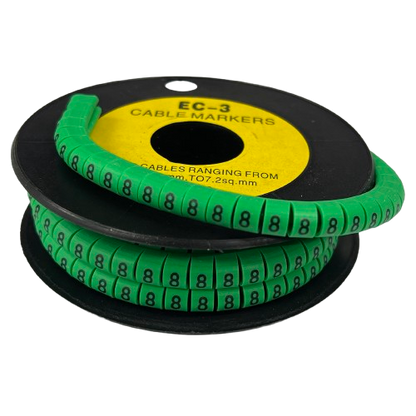 Spool of segmented green Cable Marker - 8 Green cable markers with repeating number 8 for wiring