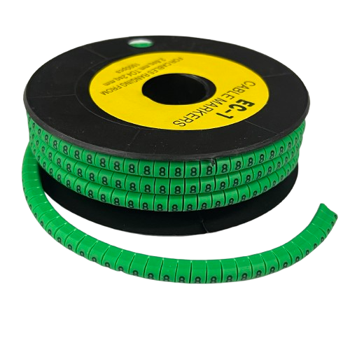 Grippes Cable Marker - 8 Green numbered snap on cable markers on a spool for organized cable management
