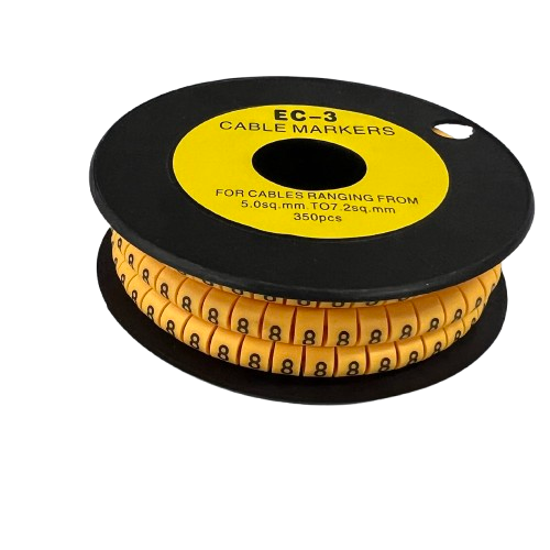 Spool of yellow cable markers printed with black 8s for wiring identification Cable marker - 8 Yellow high visibility